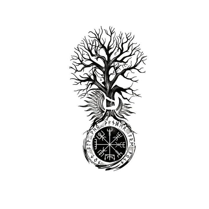 WorldNorse Vegvisir Yggdrasil Pillar Waterproof Tattoo Stickers - Two Pieces - image 0