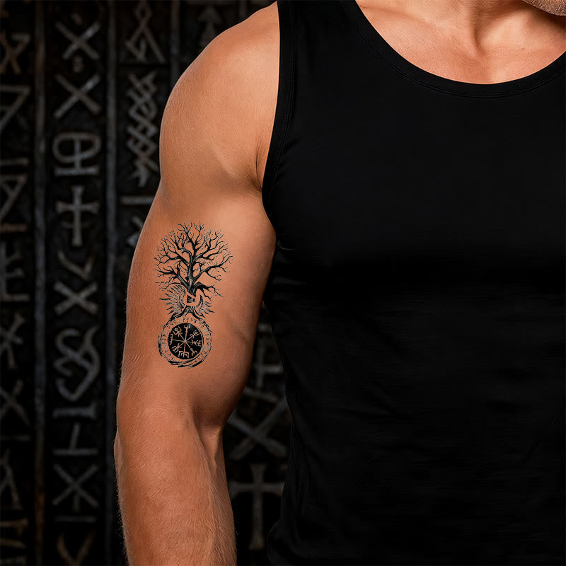 WorldNorse Vegvisir Yggdrasil Pillar Waterproof Tattoo Stickers - image 1