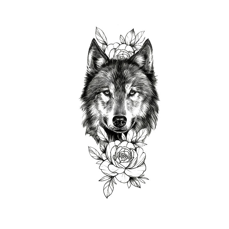 WorldNorse Rose Encrusted Wolf Grace Waterproof Tattoo Stickers - Two Pieces - image 0