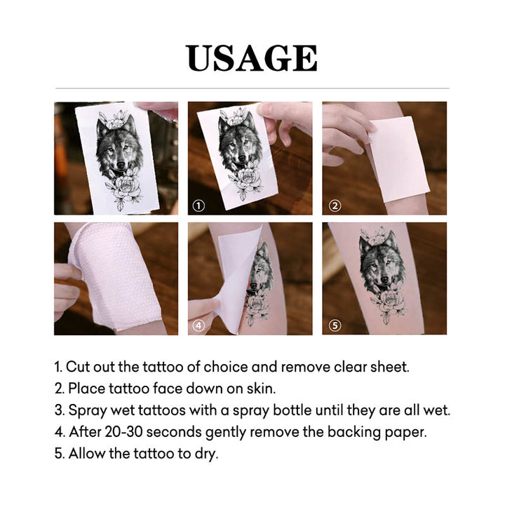 WorldNorse Rose Encrusted Wolf Grace Waterproof Tattoo Stickers - image 4