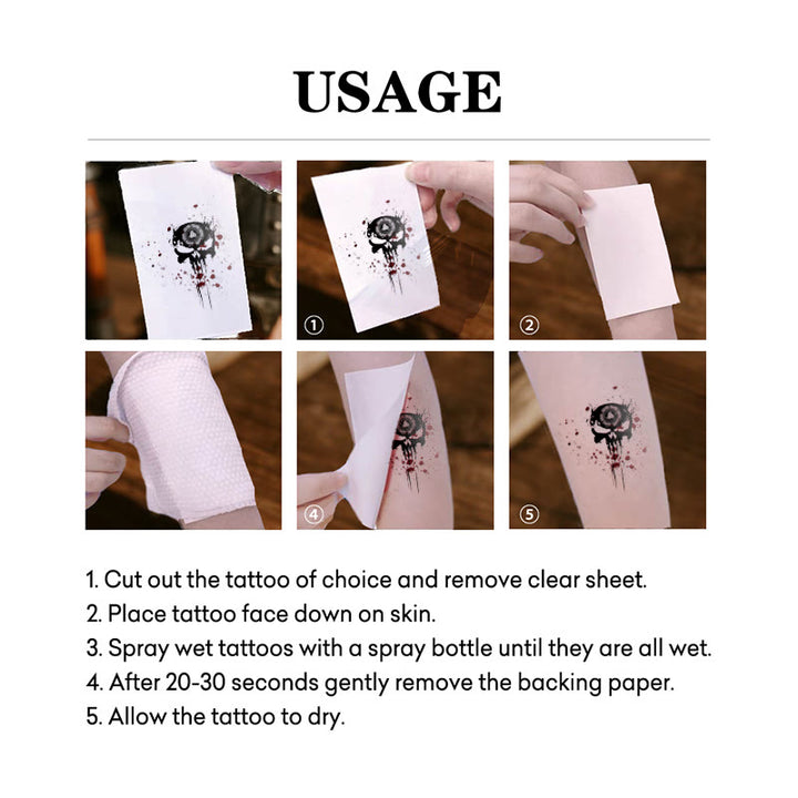 WorldNorse Blood Splattered Rune Skull Waterproof Tattoo Stickers - image 4