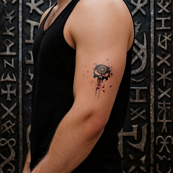 WorldNorse Blood Splattered Rune Skull Waterproof Tattoo Stickers - image 5