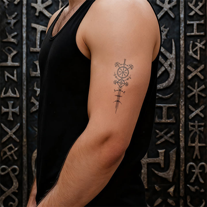 WorldNorse Architected Compass Spire Waterproof Tattoo Stickers - image 5