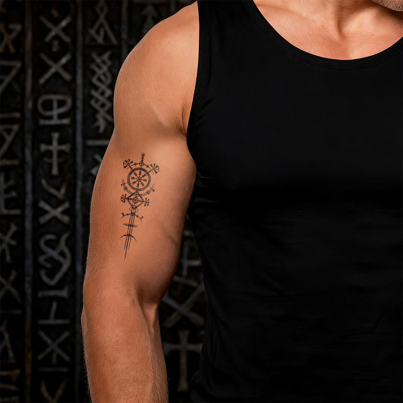 WorldNorse Architected Compass Spire Waterproof Tattoo Stickers - image 1