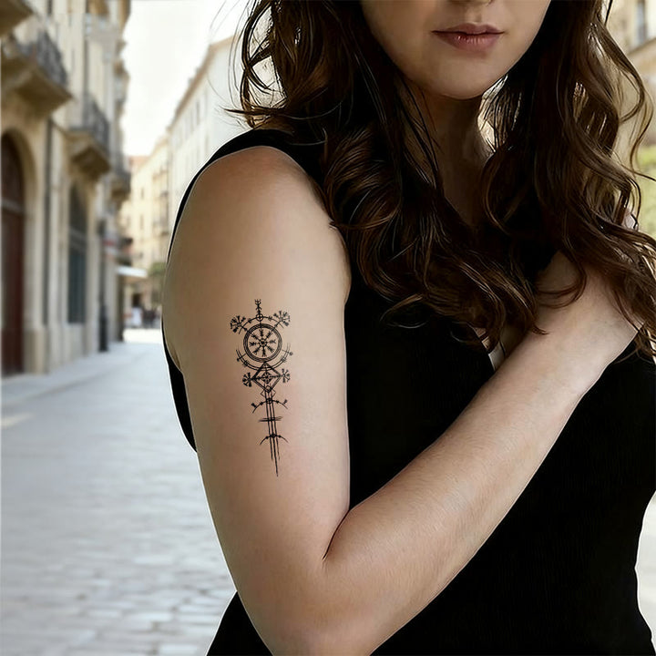 WorldNorse Architected Compass Spire Waterproof Tattoo Stickers - image 2