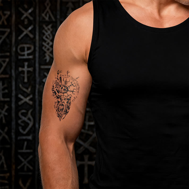 WorldNorse Seer Odin Totem Vegvisir Waterproof Tattoo Stickers - image 1