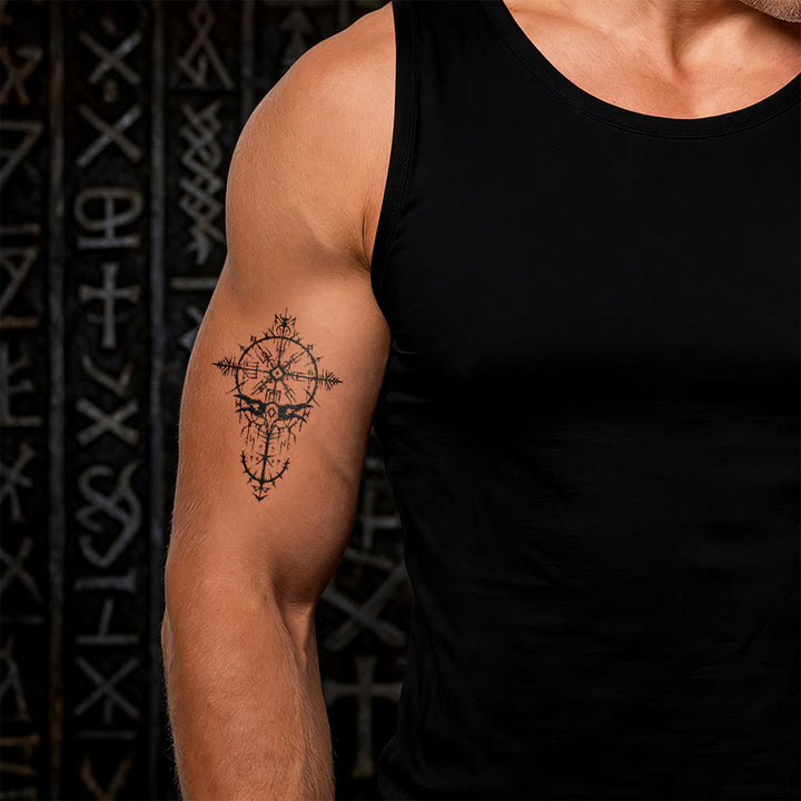 WorldNorse Gothic Rune Compass Vegvisir Waterproof Tattoo Stickers - image 1