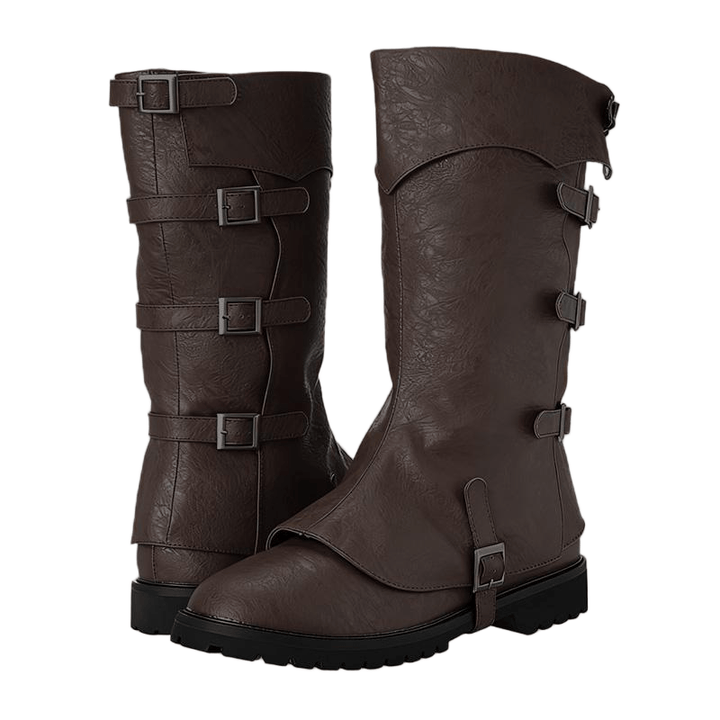 WorldNorse Multi Buckle Textured Fold Over Knee High Boots - Brown - US 13 - image 5
