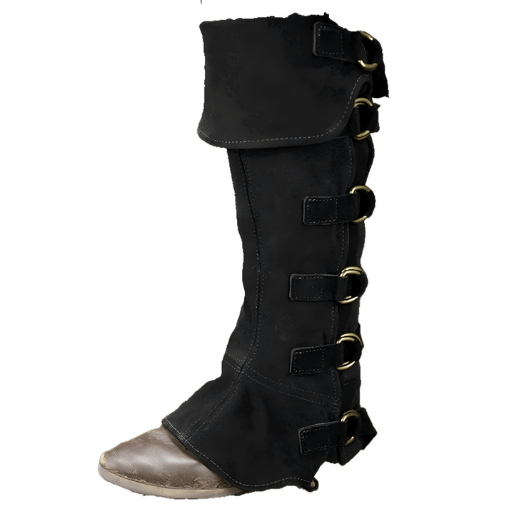 WorldNorse Viking Leather Buckle Strapped Boots Cover - Black - One Pair - image 3