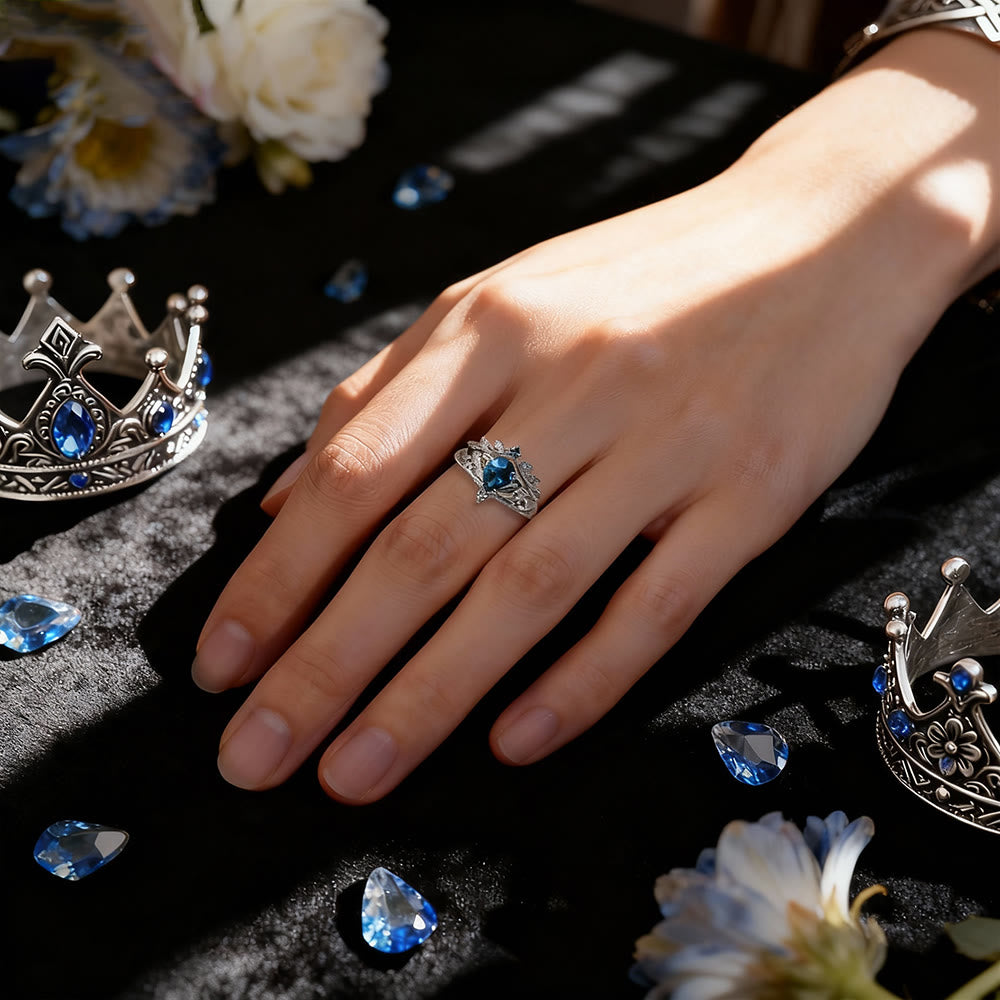 WorldNorse Blue Topaz Flower Crown Ring Set - image 1