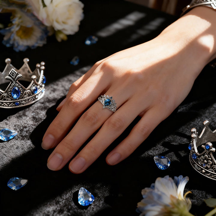 WorldNorse Blue Topaz Flower Crown Ring Set - image 1