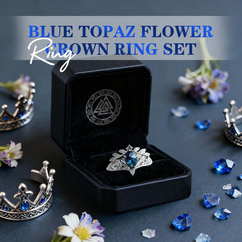 WorldNorse Blue Topaz Flower Crown Ring Set - image 2
