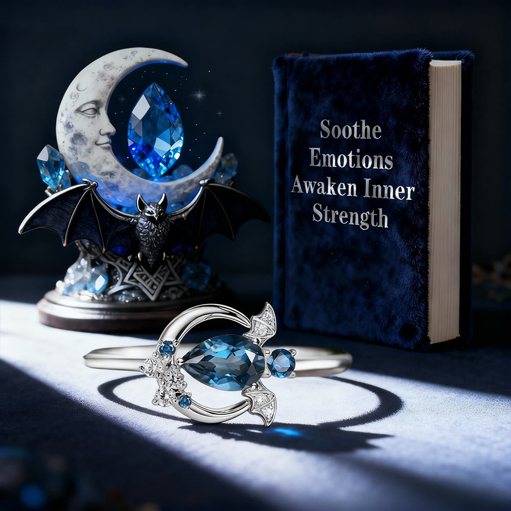 WorldNorse Blue Topaz Moon Bat Ring - image 7