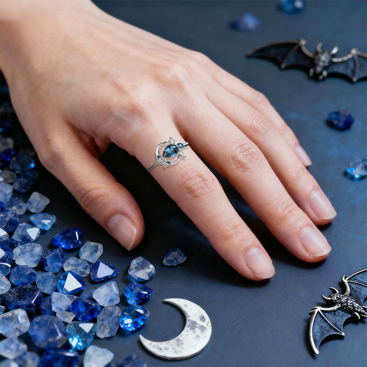 WorldNorse Blue Topaz Moon Bat Ring - image 6