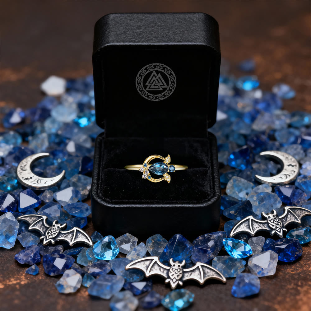WorldNorse Blue Topaz Moon Bat Ring - image 12