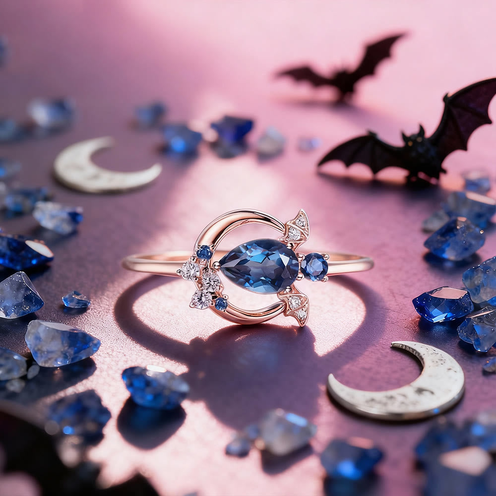 WorldNorse Blue Topaz Moon Bat Ring - Rose Gold - AU Size T1/2 (US 10) - image 0