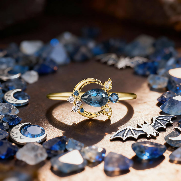 WorldNorse Blue Topaz Moon Bat Ring - Gold - AU Size T1/2 (US 10) - image 9