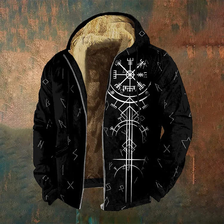 WorldNorse Vegvisir Rune Cascade Zipper Hoodie Coat - Black - US/UK/AU50，EU60 (5XL) - image 0