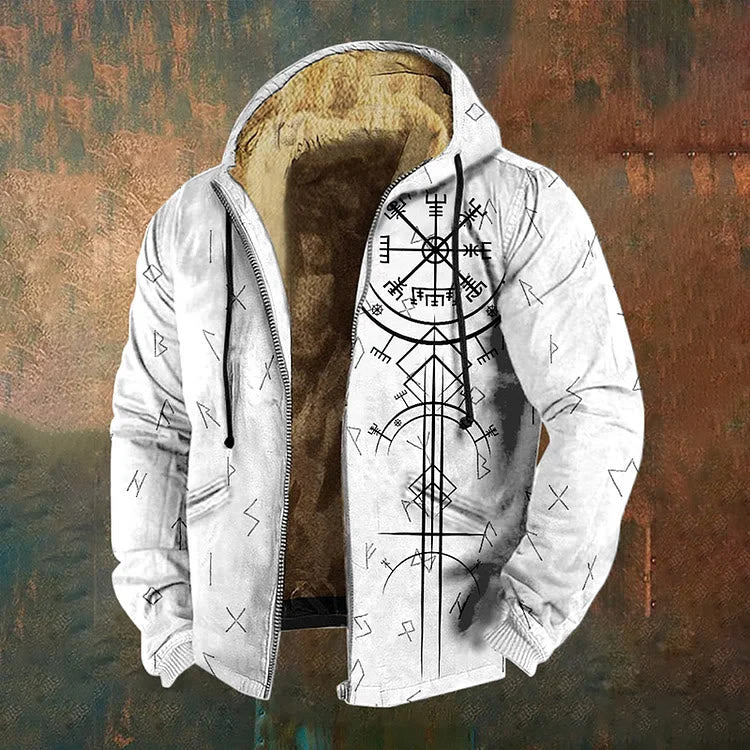 WorldNorse Vegvisir Rune Cascade Zipper Hoodie Coat - White - US/UK/AU50，EU60 (5XL) - image 1