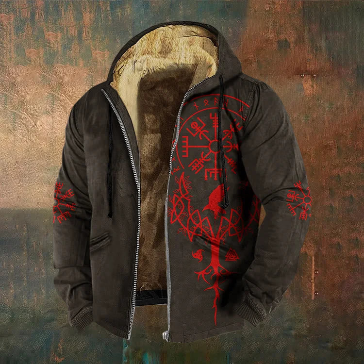 WorldNorse Crimson Yggdrasil Raven Vegvisir Zipper Hoodie Coat - Brown - US/UK/AU50，EU60 (5XL) - image 2
