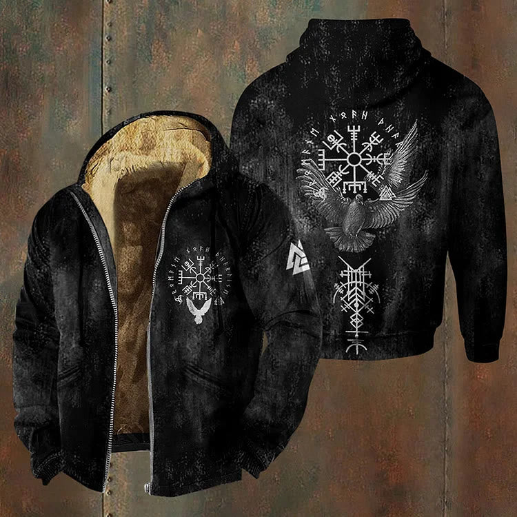 WorldNorse Raven Vegvisir Triple Horn of Odin Zipper Hoodie Coat - US/UK/AU50，EU60 (5XL) - image 0