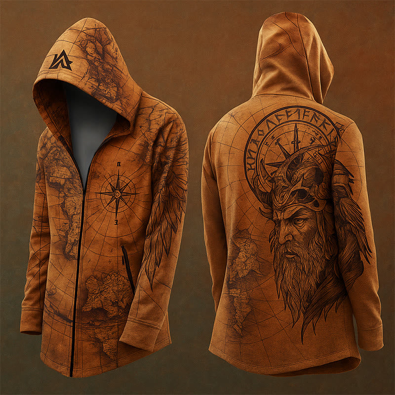 WorldNorse Navigation Map Rune Hooded Jacket - US/UK/AU48，EU58 (4XL) - image 0