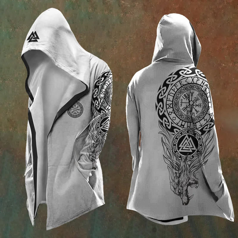 WorldNorse Monochrome Valknut Celtic Knot Wolves Hooded Jacket - US/UK/AU48，EU58 (4XL) - image 0