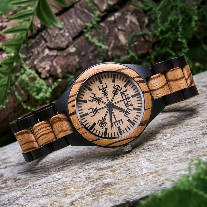 WorldNorse Encrusted Vegvisir Two-Tone Wooden Watch - image 4