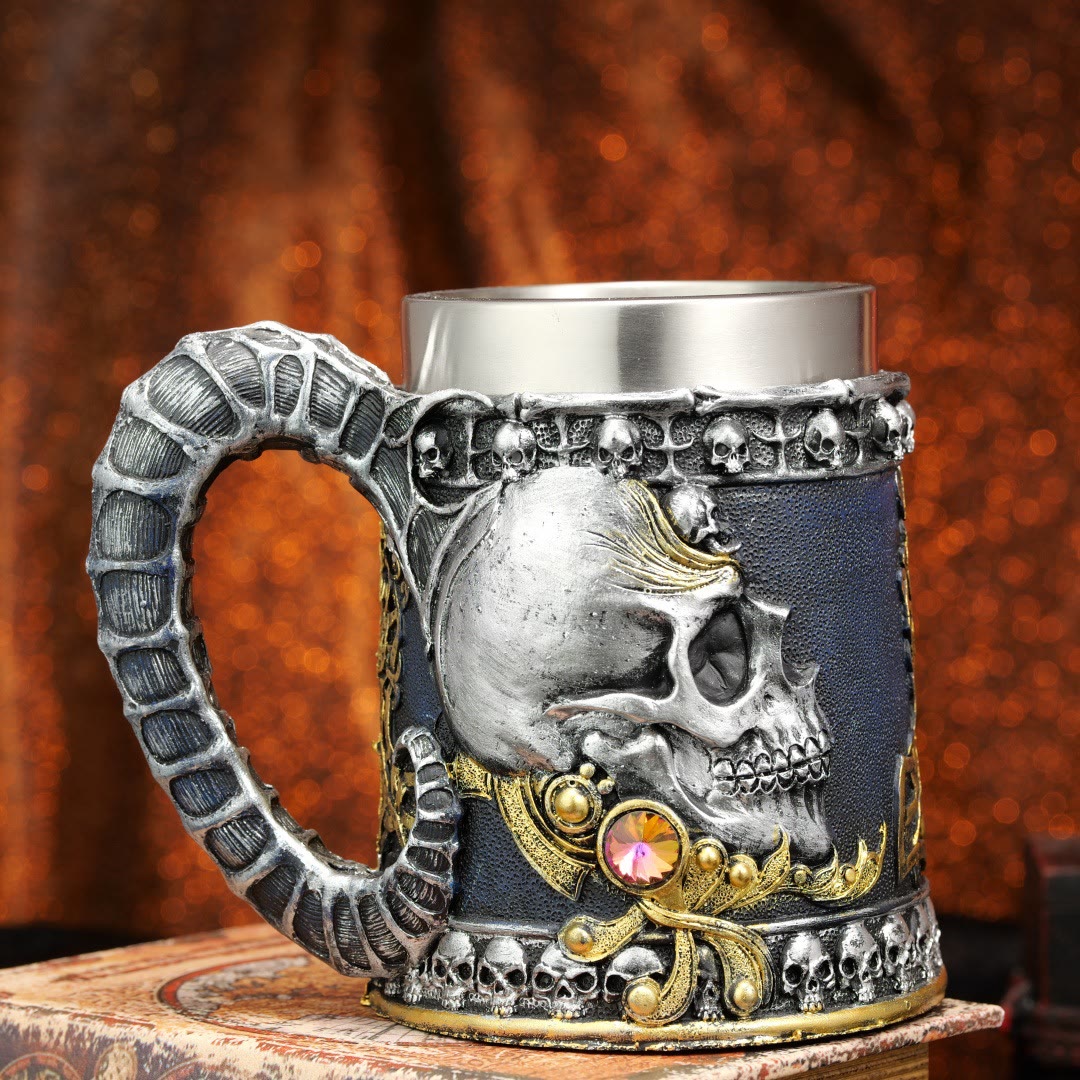 WorldNorse Gothic Skull Gem Embellished Serpent Mug - Blue - image 5