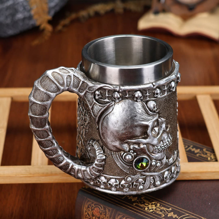 WorldNorse Gothic Skull Gem Embellished Serpent Mug - image 2