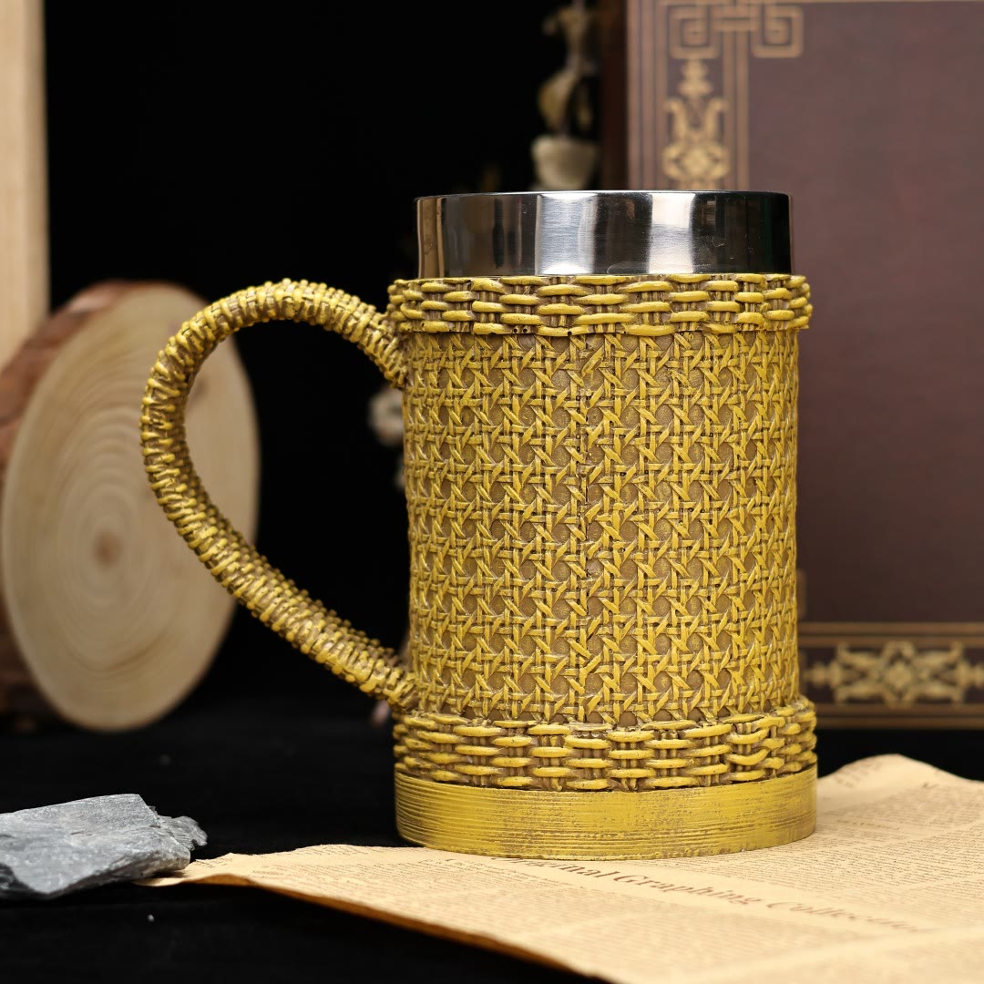 WorldNorse Woven Rattan Textured Mug - Light Yellow - image 0