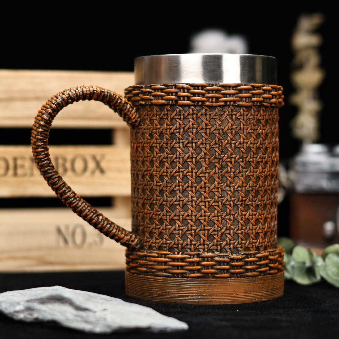 WorldNorse Woven Rattan Textured Mug - Light Brown - image 3