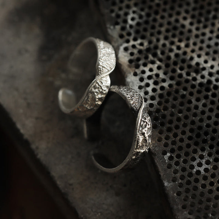 WorldNorse 999 Sterling Silver Rugged Encrusted Twist Artisan Ring - image 5