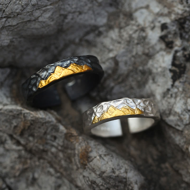 WorldNorse 999 Sterling Silver Rugged Encrusted Gold Mountain Ring - image 0