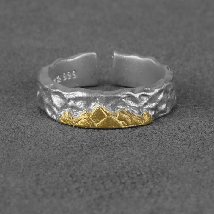 WorldNorse Handcrafted 999 Silver Rugged Encrusted Gold Mountain Ring - Silver White - NO THANKS - image 1