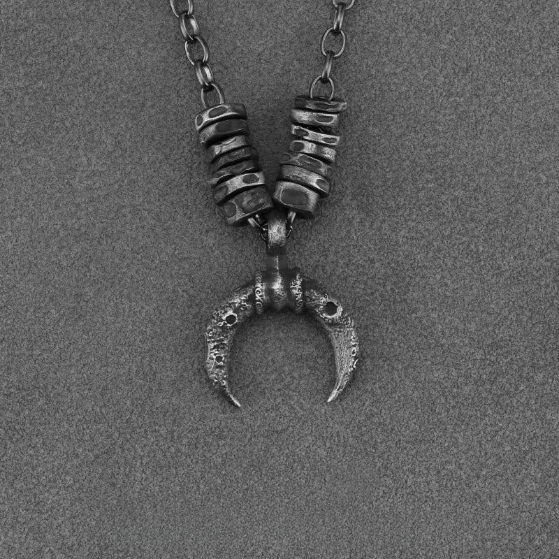 WorldNorse 999 Sterling Silver Crescent Moon Rugged Textured Necklace - With 60cm Egg-shaped Chain - image 3