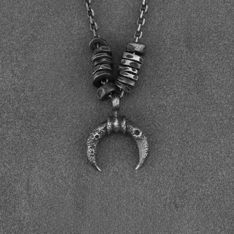 WorldNorse 999 Sterling Silver Crescent Moon Rugged Textured Necklace - With 60cm Diamond Chain - image 2