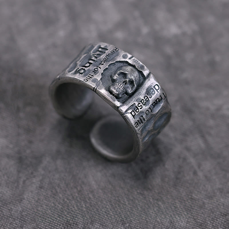 WorldNorse 999 Sterling Silver Skull Encrusted Inscribed Artisan Ring - image 2