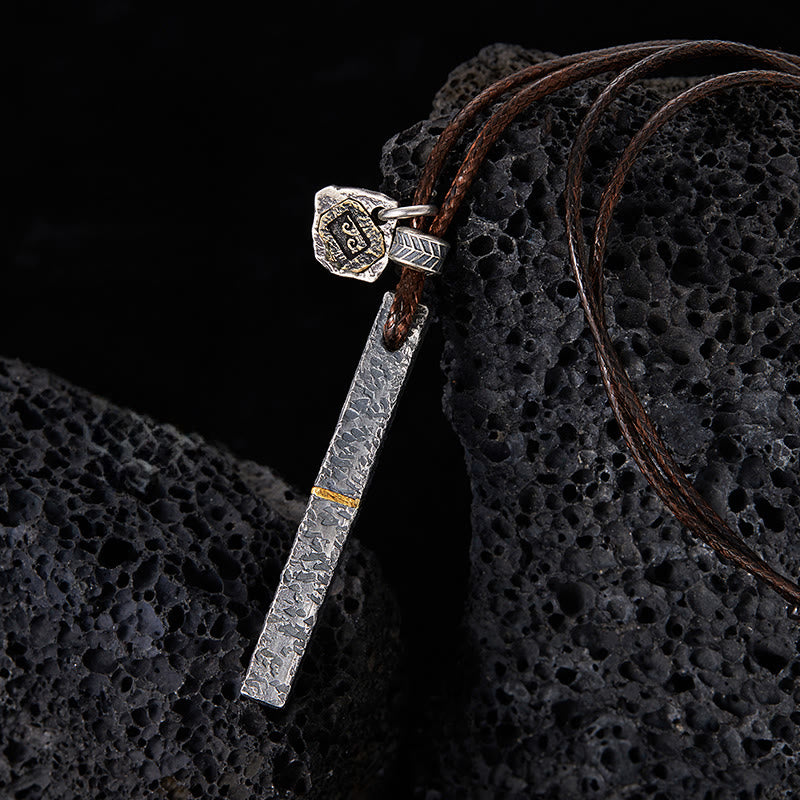 WorldNorse 999 Sterling Silver Artisan Volcanic-Textured Gold-Streak Necklace - With Wax Rope - image 0