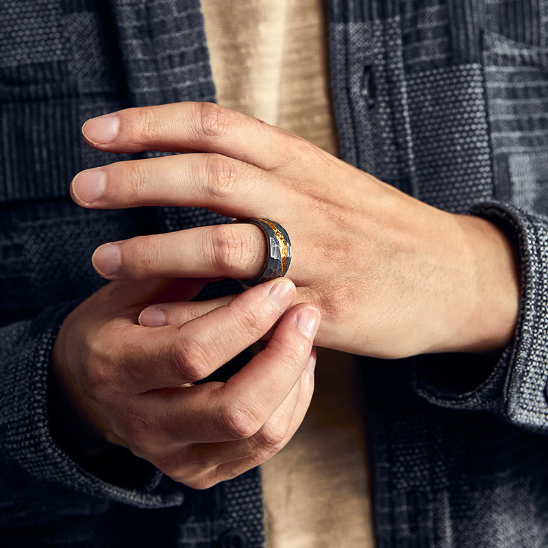 WorldNorse 999 Sterling Silver Lava Encrusted Gold Veined Ring - image 6