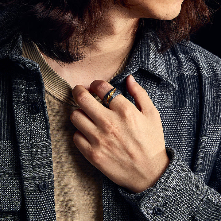 WorldNorse 999 Sterling Silver Lava Encrusted Gold Veined Ring - image 5