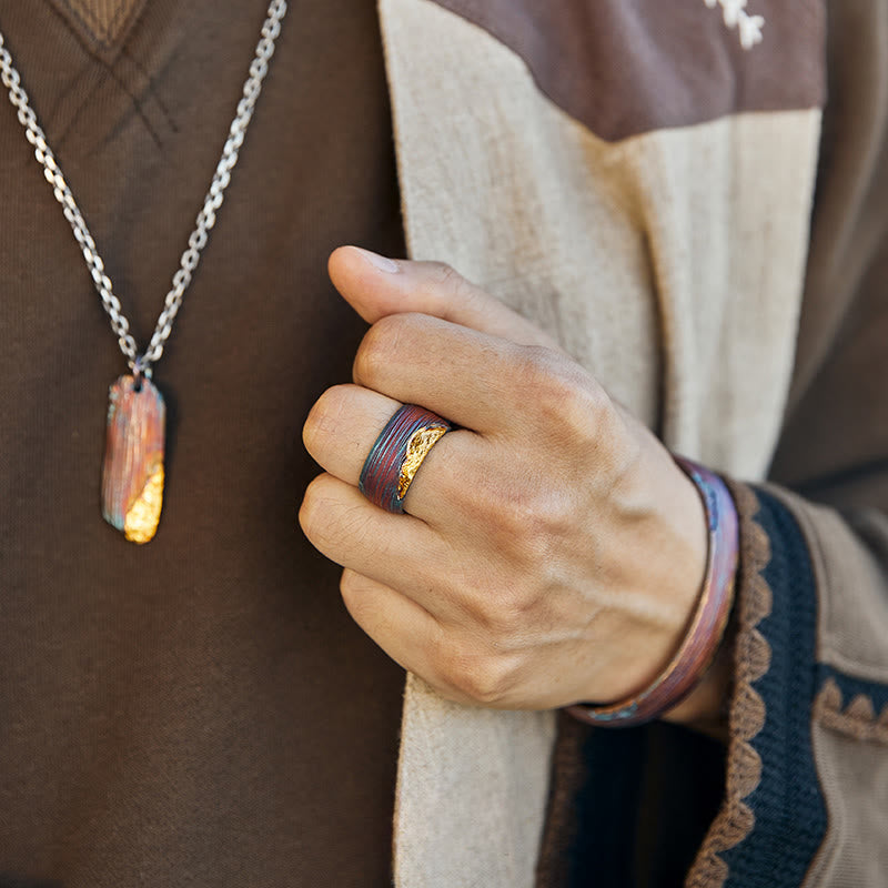 WorldNorse 999 Sterling Gold Artisan Iridescent Streaked Ring - image 1