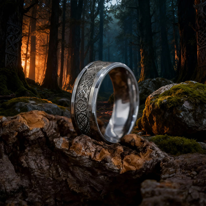 WorldNorse Tungsten Carbide Celtic with Dragon Ring - Silver - AU Size Y (US 12) - image 5
