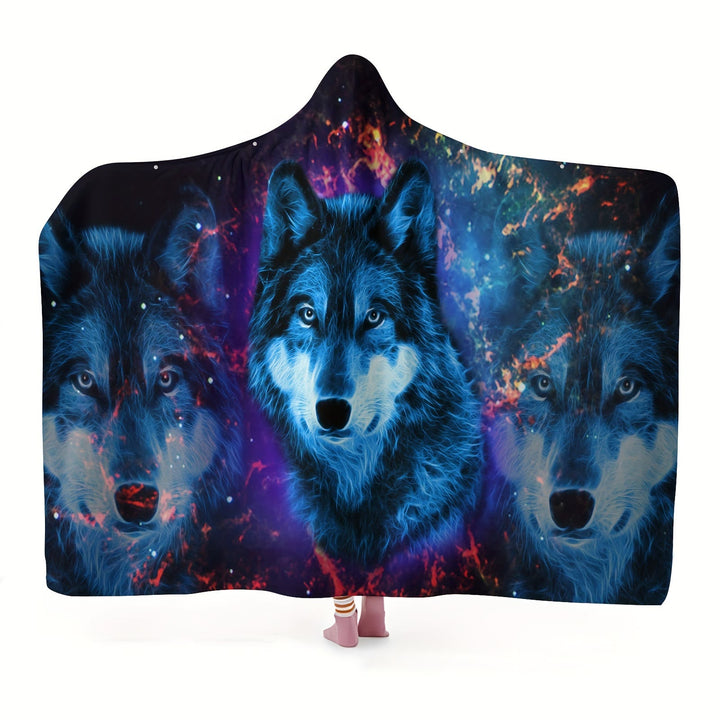 WorldNorse Cosmic Nebula Luminescent Wolf Hooded Blanket - image 2