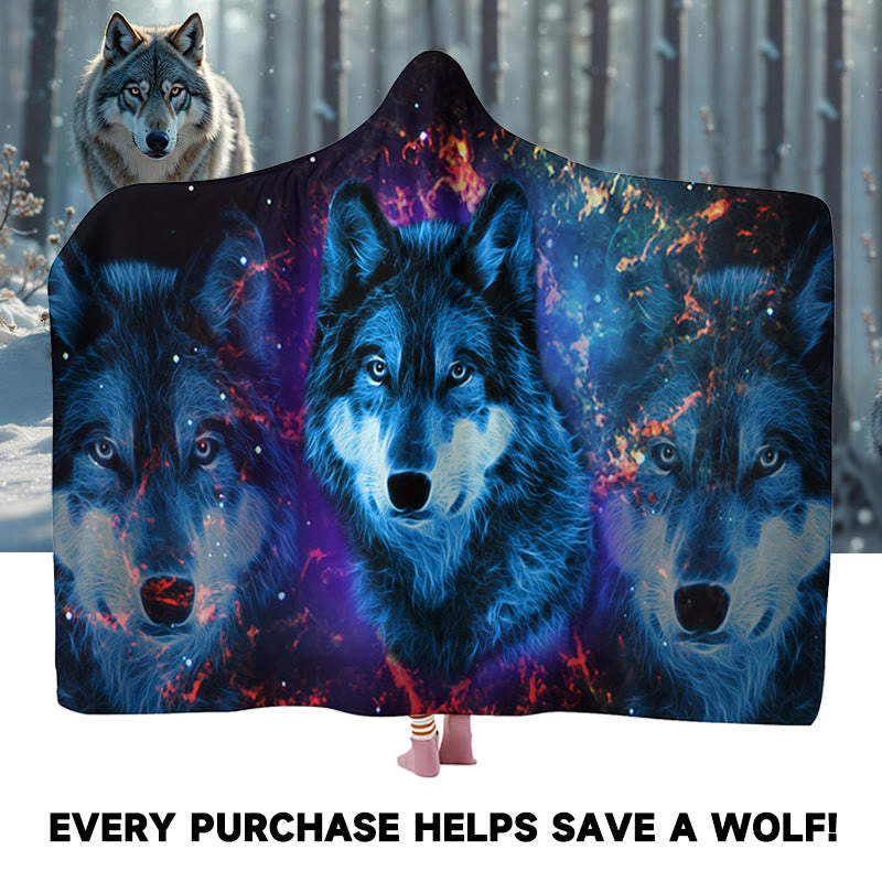 WorldNorse Cosmic Nebula Luminescent Wolf Hooded Blanket - image 0