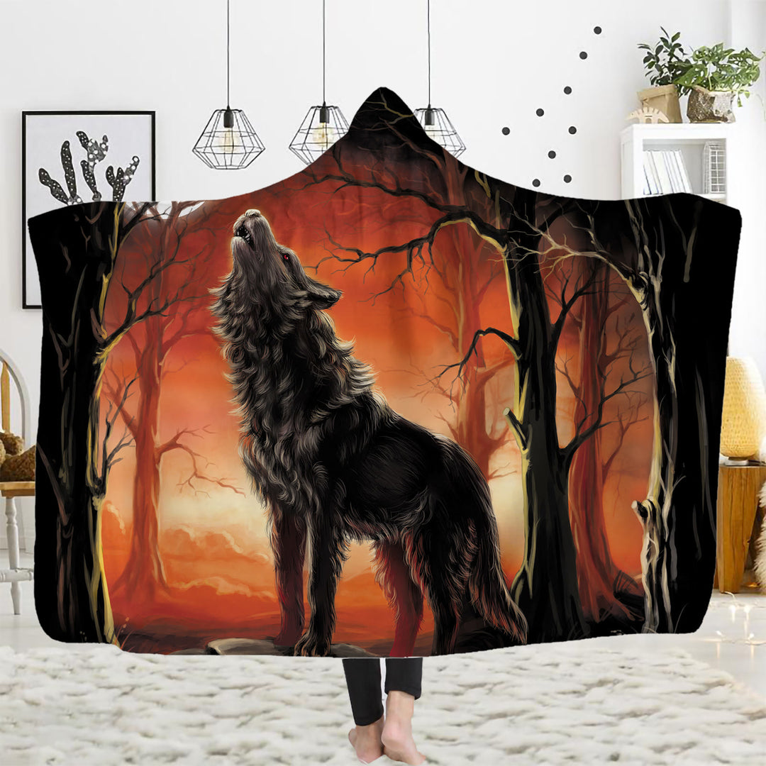 WorldNorse Starry Night Wolf Portrait Hooded Blanket - Howling Wolf - 150x200cm - image 2