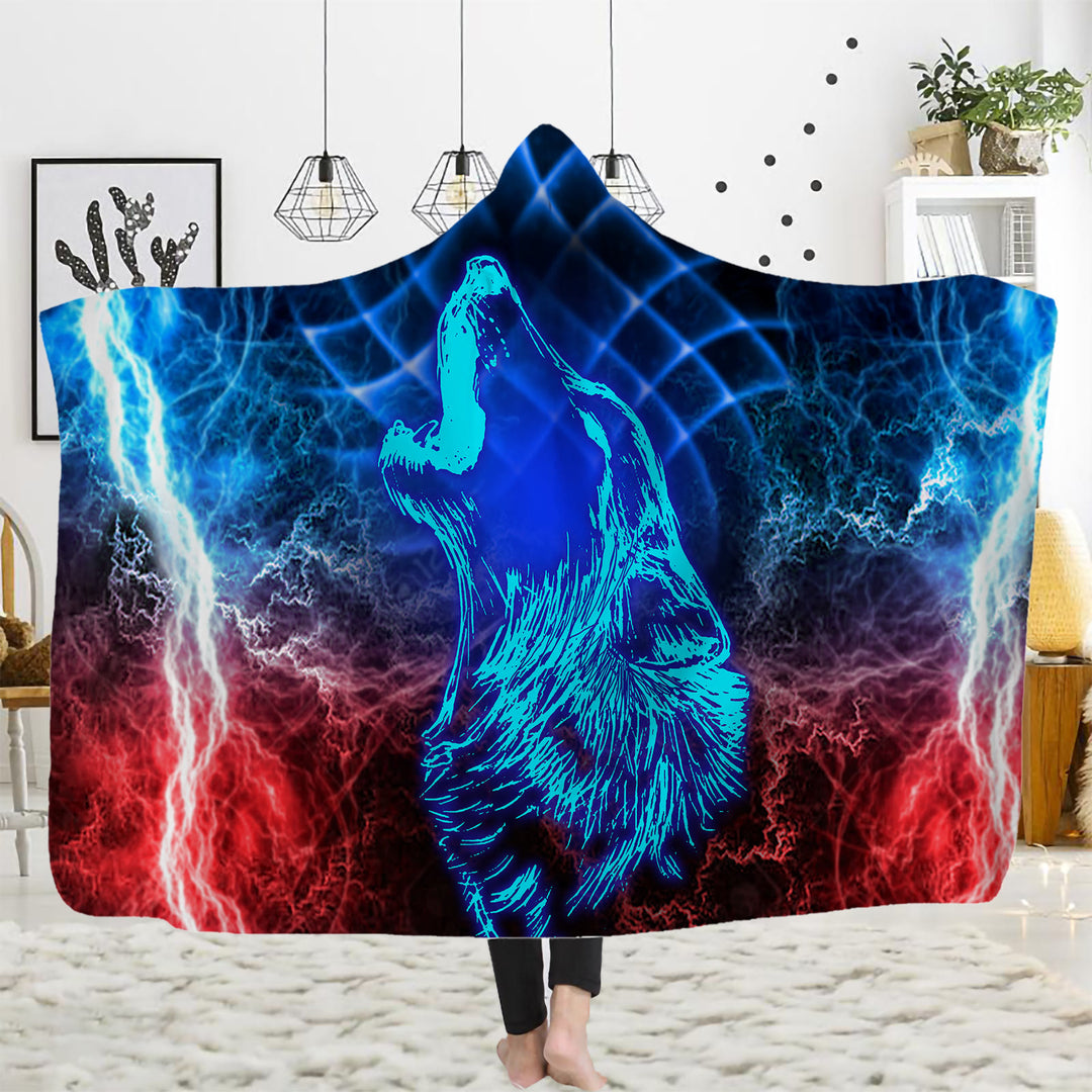 WorldNorse Storm Howling Wolf Hooded Blanket - 150x200cm - image 1