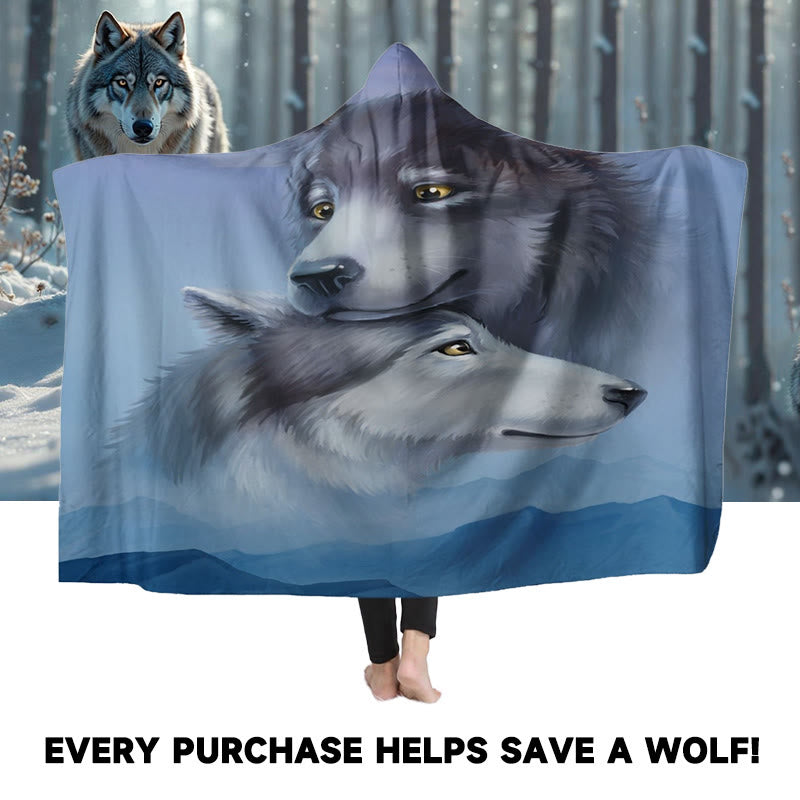 WorldNorse Celestial Blue Soft Haze Wolf Hooded Blanket - image 0