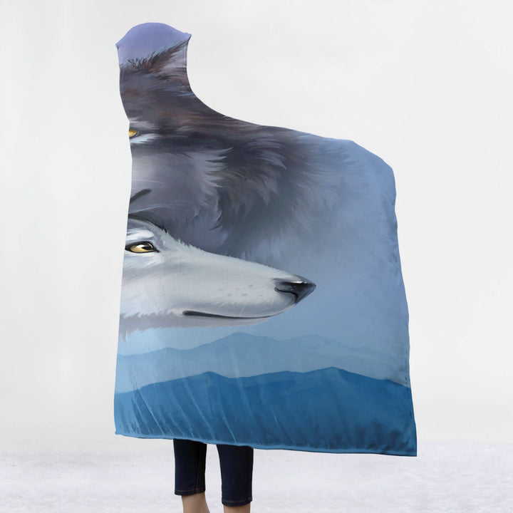 WorldNorse Celestial Blue Soft Haze Wolf Hooded Blanket - image 3