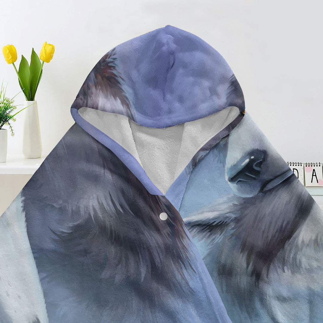 WorldNorse Celestial Blue Soft Haze Wolf Hooded Blanket - image 4